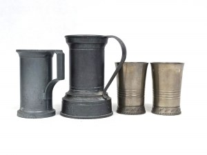 Set of zinc jugs and glasses