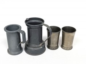 Set of zinc jugs and glasses
