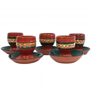 Zestaw ceramicznych kieliszków do jajek vintage, model Pawie oczko z Trojana, Bułgaria