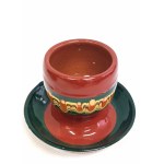 Zestaw ceramicznych kieliszków do jajek vintage, model Pawie oczko z Trojana, Bułgaria
