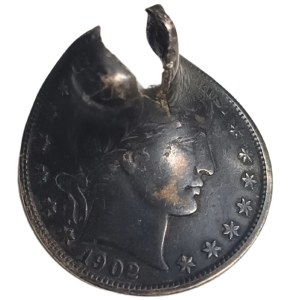 US 1/4 dollar / quarter coin from 1902 with bullet marks