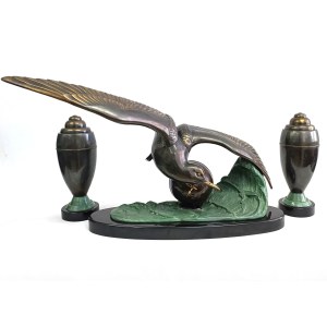 Irénée Rochard (1906-1984), Garnitur kominkowy z mewą, Art Nouveau, Francja