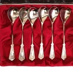 Set of decorative vintage mocha/dessert spoons, MET