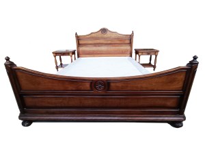 A set of bed and a pair of vintage bedside tables, France