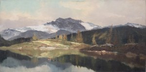 Arno Lemke, Mountain landscape with lake, circa 1960.