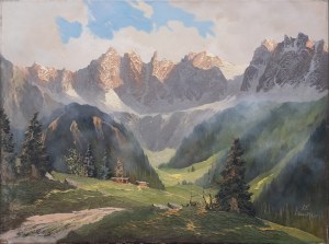 Joachim Ernst Lemke?, Mountain landscape with valley, 20th century.