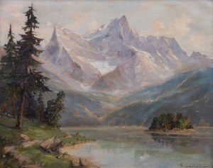 Mountain landscape with lake, 20th century.