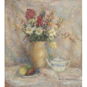 Maria Ziomek Kowalewska (1905 - 1975 ), Martwa natura z kwiatami (recto) / Pejzaż (verso), lata 60. XX w.