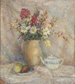Maria Ziomek Kowalewska (1905 - 1975 ), Still life with flowers (recto) / Landscape (verso), 1960s.
