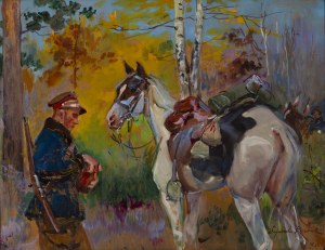 Wojciech Kossak (1856 Paris - 1942 Krakow), Lancer with a horse, 1930