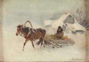 Czesław Wasilewski (1875 Warsaw - 1947 Lodz), Winter Landscape with Sledges