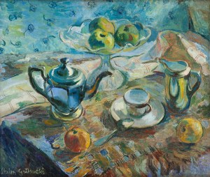 Stefan Galkowski (1912 - 1984 ), Still life with teapot and fruit