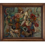 Ludwik Klimek (1912 Skoczów - 1992 Francja), Martwa natura kwiatowa i profil kobiety (Fleurs du midi), 1965
