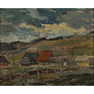 Tadeusz Mróz-Łękawski (1905 - 1942 ), Pejzaż podgórski z chatami, 1936