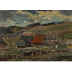 Tadeusz Mróz-Łękawski (1905 - 1942 ), Pejzaż podgórski z chatami, 1936