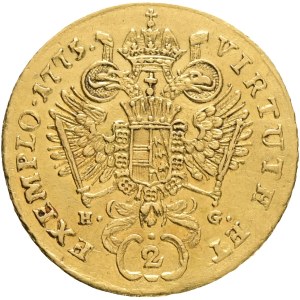 Holy Roman Empire JOSEPH II. 1780-1790 2 Ducats 1775 E/ H-G Alba Lulia , Karlsburg (Romania), Husz#1830 Au.986 6,91g 23mm