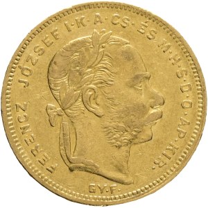 Austria Hungary FRANZ JOSEPH I. 1848-1916 8 Forint/20 Francs 1870 G.Y.F. Alba Lulia, Karlsburg (Romania) KM#455, ÉH#1453 Au.900 6,45g 21mm