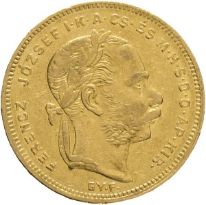 Austria Hungary FRANZ JOSEPH I. 1848-1916 8 Forint/20 Francs 1870 G.Y.F. Alba Lulia, Karlsburg (Romania) KM#455, ÉH#1453 Au.900 6,45g 21mm