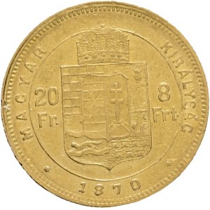 Austria Hungary FRANZ JOSEPH I. 1848-1916 8 Forint/20 Francs 1870 G.Y.F. Alba Lulia, Karlsburg (Romania) KM#455, ÉH#1453 Au.900 6,45g 21mm