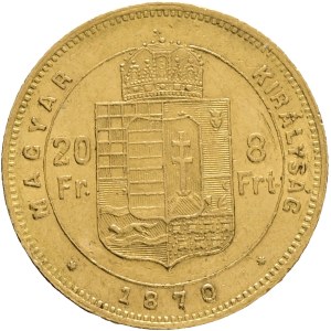 Austria Hungary FRANZ JOSEPH I. 1848-1916 8 Forint/20 Francs 1870 G.Y.F. Alba Lulia, Karlsburg (Romania) KM#455, ÉH#1453 Au.900 6,45g 21mm
