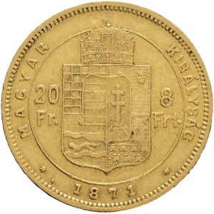 Austria Hungary FRANZ JOSEPH I. 1848-1916 8 Forint/20 Francs 1871 G.Y.F. Alba Lulia, Karlsburg (Romania) KM#455, ÉH#1453 Au.900 6,45g 21mm