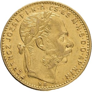 Austria Hungary FRANZ JOSEPH I. 1848-1916 8 Forint/20 Francs 1890 KB FIUME, Kremnica KM#477, ÉH#1454 Au.900 6,45g 21mm