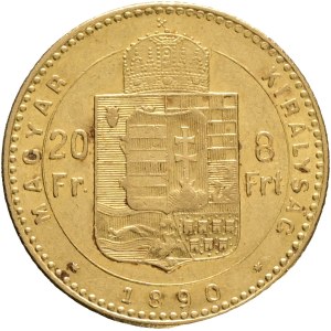 Austria Hungary FRANZ JOSEPH I. 1848-1916 8 Forint/20 Francs 1890 KB FIUME, Kremnica KM#477, ÉH#1454 Au.900 6,45g 21mm