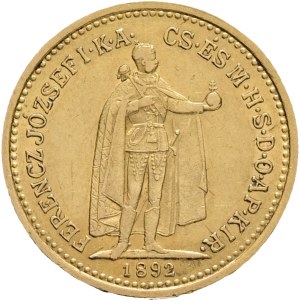 Austria Hungary FRANZ JOSEPH I. 1848-1916 10 Corona 1892 KB Kremnica KM#485, Au.900 3,38g 19mm