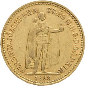 Austria Hungary FRANZ JOSEPH I. 1848-1916 10 Corona 1893 KB Kremnica KM#485, Au.900 3,37g 19mm