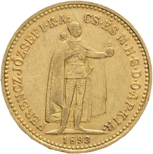 Austria Hungary FRANZ JOSEPH I. 1848-1916 10 Corona 1893 KB Kremnica KM#485, Au.900 3,37g 19mm