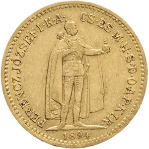 Austria Hungary FRANZ JOSEPH I. 1848-1916 10 Corona 1894 KB Kremnica KM#485, Au.900 3,38g 19mm