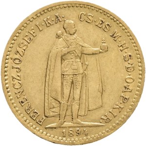 Austria Hungary FRANZ JOSEPH I. 1848-1916 10 Corona 1894 KB Kremnica KM#485, Au.900 3,38g 19mm