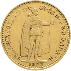 Austria Hungary FRANZ JOSEPH I. 1848-1916 10 Corona 1908 KB Kremnica KM#485, Au.900 3,37g 19mm