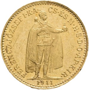 Austria Hungary FRANZ JOSEPH I. 1848-1916 10 Corona 1911 KB Kremnica KM#485, Au.900 3,38g 19mm