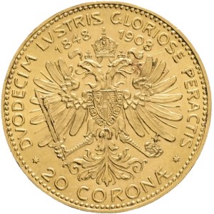 Austria Hungary FRANZ JOSEPH I. 1848-1916 20 Corona 1908 Reign 60th years on the throne, Vienna KM#2811 Au.900 6,78g 21mm