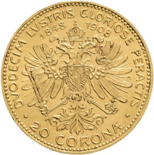 Austria Hungary FRANZ JOSEPH I. 1848-1916 20 Corona 1908 Reign 60th years on the throne, Vienna KM#2811 Au.900 6,78g 21mm