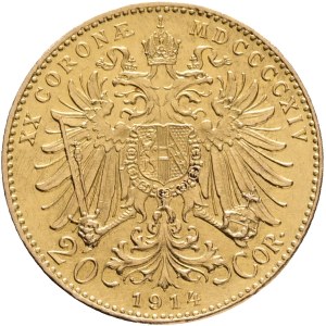 Austria Hungary FRANZ JOSEPH I. 1848-1916 20 Corona 1914 Vienna KM#2806 Au.900 6,77g 21mm