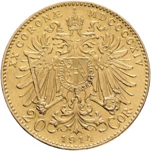 Austria Hungary FRANZ JOSEPH I. 1848-1916 20 Corona 1914 Vienna KM#2806 Au.900 6,77g 21mm