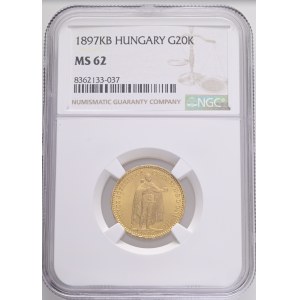 Austria Hungary FRANZ JOSEPH I. 1848-1916 20 Corona 1897 KB Kremnica KM#486, ÉH#1489 Au.900 6,79g 21mm, NGC 8362133-037