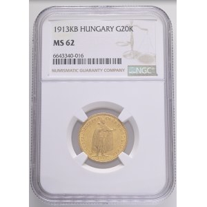 Austria Hungary FRANZ JOSEPH I. 1848-1916 20 Corona 1913 KB Kremnica KM#486, ÉH#1489 Au.900 6,78g 21mm NGC 6643340-016