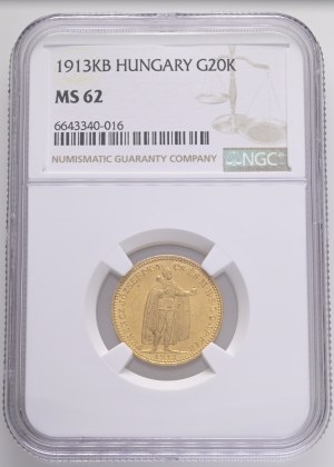 Austria Hungary FRANZ JOSEPH I. 1848-1916 20 Corona 1913 KB Kremnica KM#486, ÉH#1489 Au.900 6,78g 21mm NGC 6643340-016