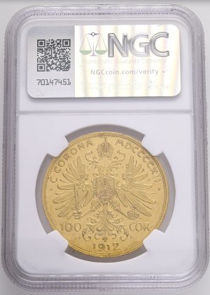 Austria Hungary FRANZ JOSEPH I. 1848-1916, 100 Corona 1912 Vienna KM#2819, Au.900 33,93g 37/2,3mm NGC 6841738-004
