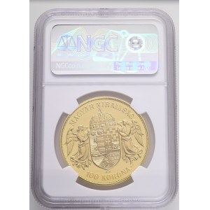 Hungary Budapest 100 Corona 1907 KB U.P. bp Standing Emporer Restrike KM#491, Au.900 33,88g 37mm NGC 6144095-014