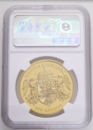 Hungary Budapest 100 Corona 1907 KB U.P. bp Standing Emporer Restrike KM#491, Au.900 33,88g 37mm NGC 6144095-014