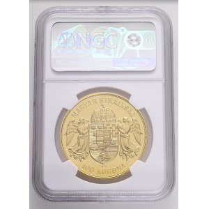 Hungary Budapest 100 Corona 1908 KB U.P. bp Standing Emporer Restrike KM#491, Au.900 33,88g 37mm NGC 6144097-024