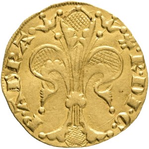 France ORANGE , RAYMOND V. of Baux-Orange 1340-1393, 1 Gold Guilder ND 1340-1393, PA# 4521, Boudeau# 983, Dy féodales# 2072, Fr# 189, Dh Orange# 32 Au. 3,44g 20mm R!!!