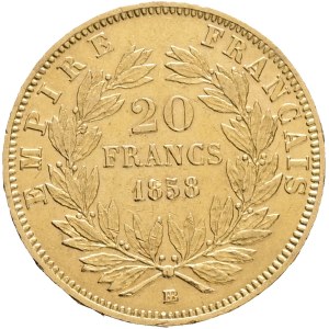 France NAPOLEON III. 1852-1870, 20 Francs 1858 BB Strasbourg, Anchor, KM#781, Au.900 6,43g 21mm