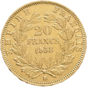 France NAPOLEON III. 1852-1870, 20 Francs 1858 BB Strasbourg, Anchor, KM#781, Au.900 6,43g 21mm