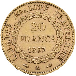 France Third Republic 1870-1940, 20 Francs 1897 A Paris, Lucky Angel, KM#825, Au.900 6,44g 21mm