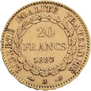 France Third Republic 1870-1940, 20 Francs 1897 A Paris, Lucky Angel, KM#825, Au.900 6,44g 21mm